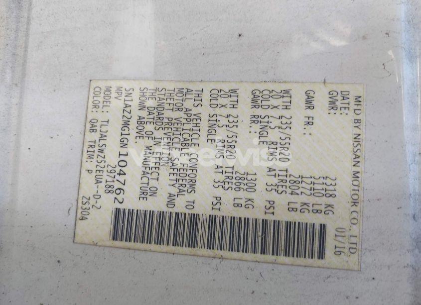 Photo 9 of 2016 Nissan Murano PLATINUM (VIN 5N1AZ2MG1GN104762)