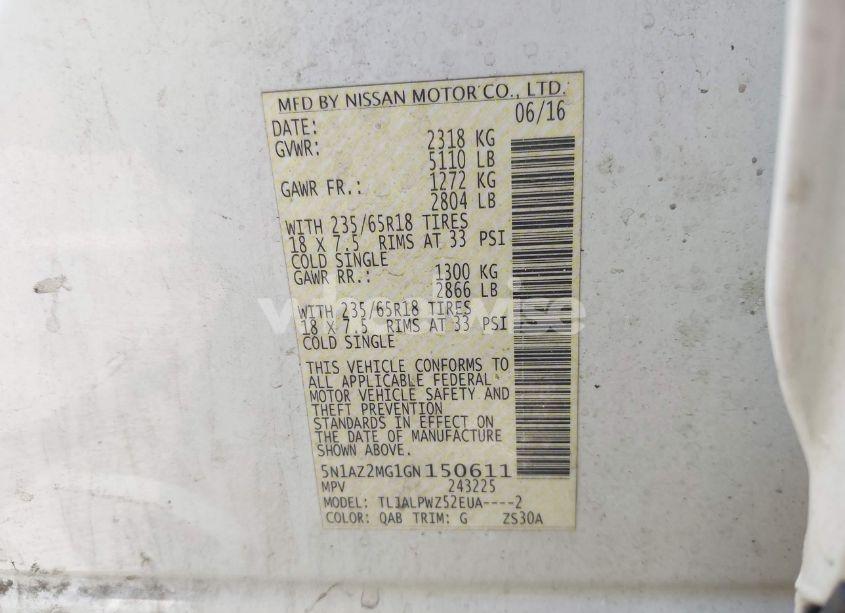 Photo 9 of 2016 Nissan Murano S (VIN 5N1AZ2MG1GN150611)