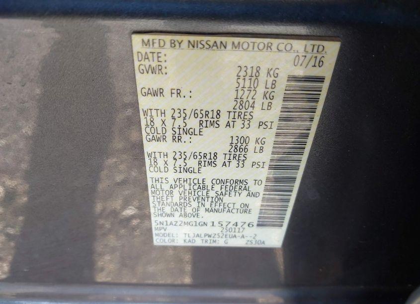 Photo 9 of 2016 Nissan Murano S (VIN 5N1AZ2MG1GN157476)