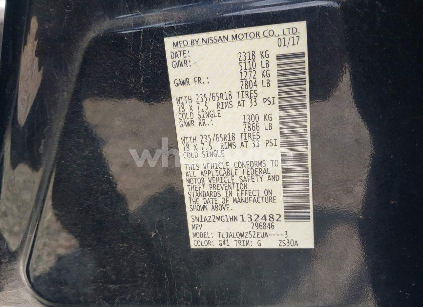 Photo 9 of 2017 Nissan Murano SV (VIN 5N1AZ2MG1HN132482)