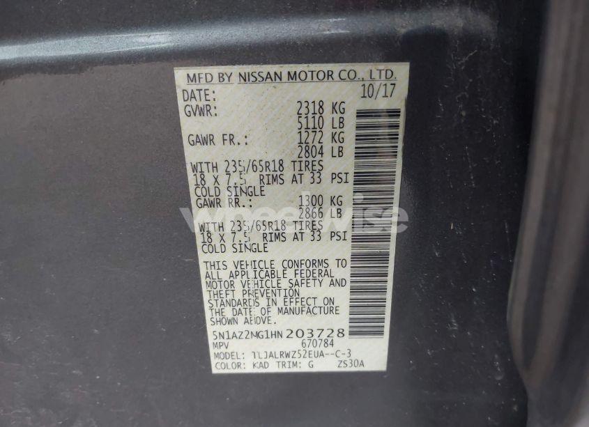 Photo 9 of 2017 Nissan Murano SL (VIN 5N1AZ2MG1HN203728)