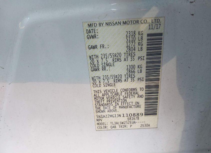 Photo 9 of 2018 Nissan Murano PLATINUM (VIN 5N1AZ2MG1JN110889)