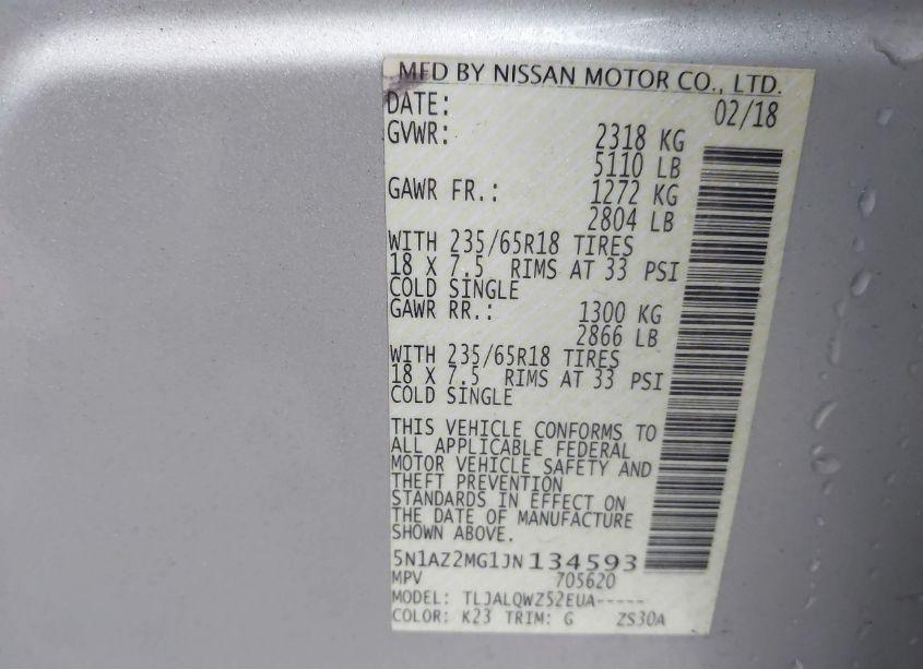 Photo 9 of 2018 Nissan Murano SV (VIN 5N1AZ2MG1JN134593)