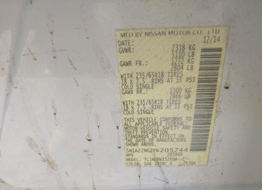 Photo 9 of 2015 Nissan Murano SL (VIN 5N1AZ2MG2FN205744)