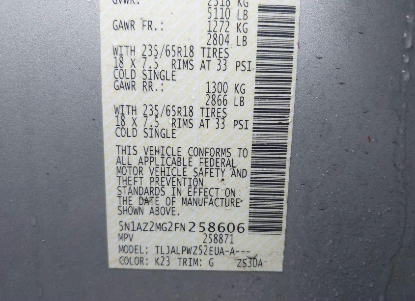 Photo 9 of 2015 Nissan Murano S (VIN 5N1AZ2MG2FN258606)