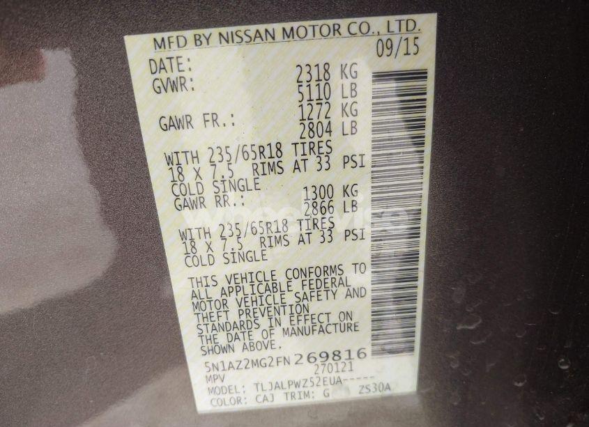 Photo 9 of 2015 Nissan Murano S (VIN 5N1AZ2MG2FN269816)