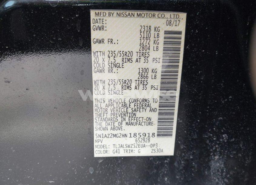 Photo 9 of 2017 Nissan Murano PLATINUM (VIN 5N1AZ2MG2HN185918)