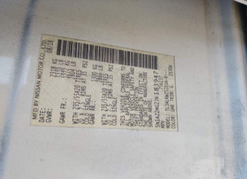 Photo 9 of 2018 Nissan Murano SL (VIN 5N1AZ2MG2JN183947)