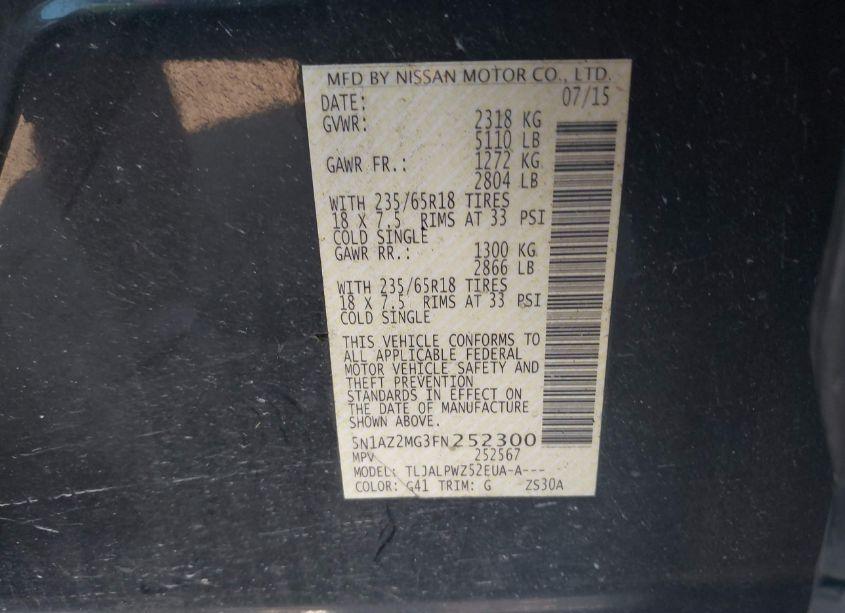 Photo 9 of 2015 Nissan Murano S (VIN 5N1AZ2MG3FN252300)