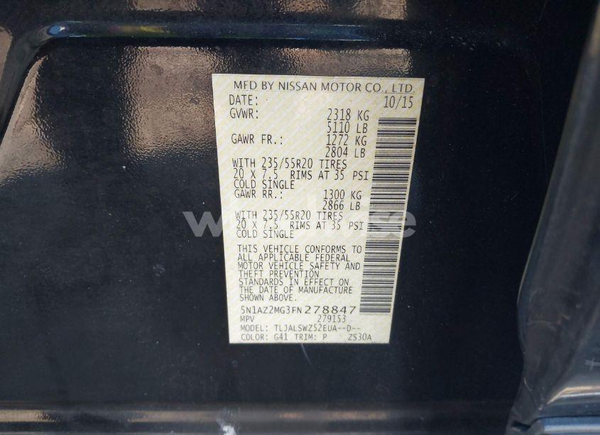 Photo 9 of 2015 Nissan Murano PLATINUM (VIN 5N1AZ2MG3FN278847)