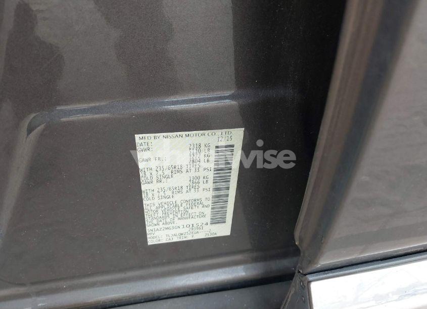 Photo 9 of 2016 Nissan Murano SV (VIN 5N1AZ2MG3GN101524)