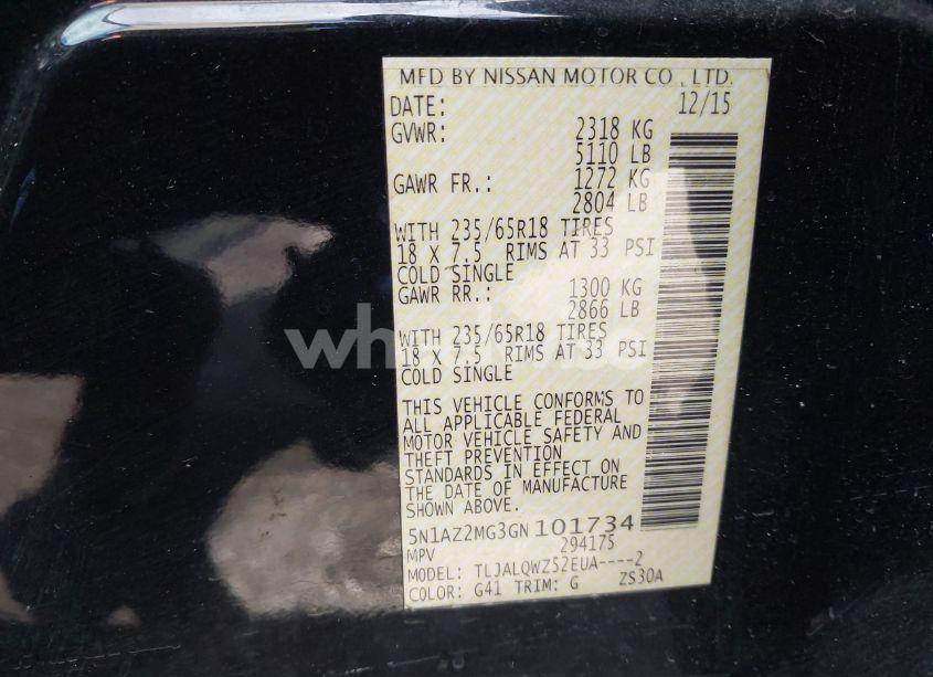 Photo 9 of 2016 Nissan Murano PLATINUM/S/SL/SV (VIN 5N1AZ2MG3GN101734)