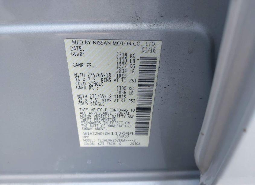 Photo 9 of 2016 Nissan Murano S (VIN 5N1AZ2MG3GN112099)