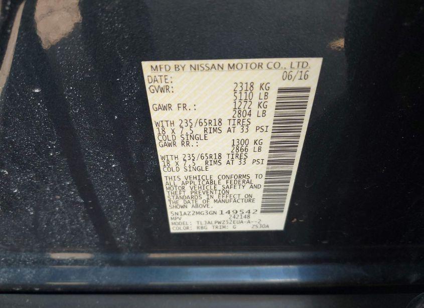 Photo 9 of 2016 Nissan Murano S (VIN 5N1AZ2MG3GN149542)