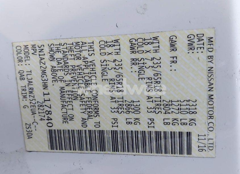 Photo 9 of 2017 Nissan Murano SL (VIN 5N1AZ2MG3HN117840)