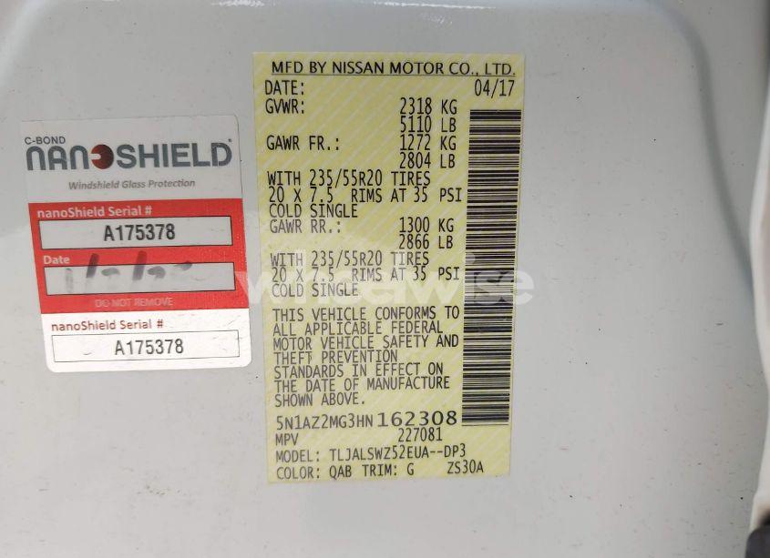 Photo 9 of 2017 Nissan Murano PLATINUM (VIN 5N1AZ2MG3HN162308)