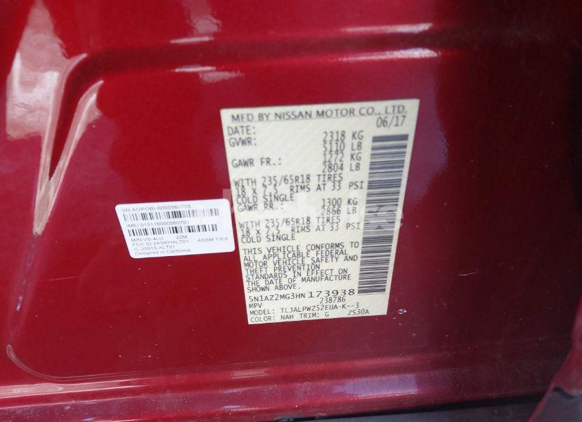 Photo 9 of 2017 Nissan Murano S (VIN 5N1AZ2MG3HN173938)