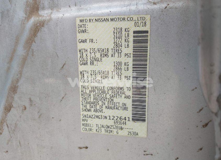 Photo 9 of 2018 Nissan Murano SV (VIN 5N1AZ2MG3JN122641)