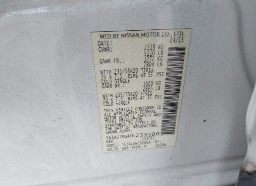 Photo 9 of 2015 Nissan Murano PLATINUM (VIN 5N1AZ2MG4FN233500)