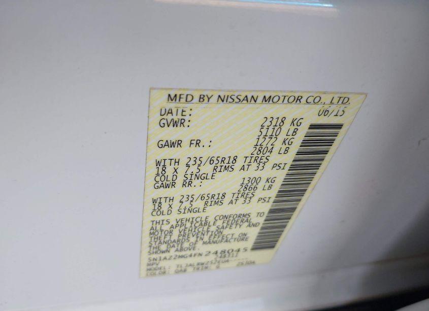 Photo 9 of 2015 Nissan Murano SL (VIN 5N1AZ2MG4FN248045)