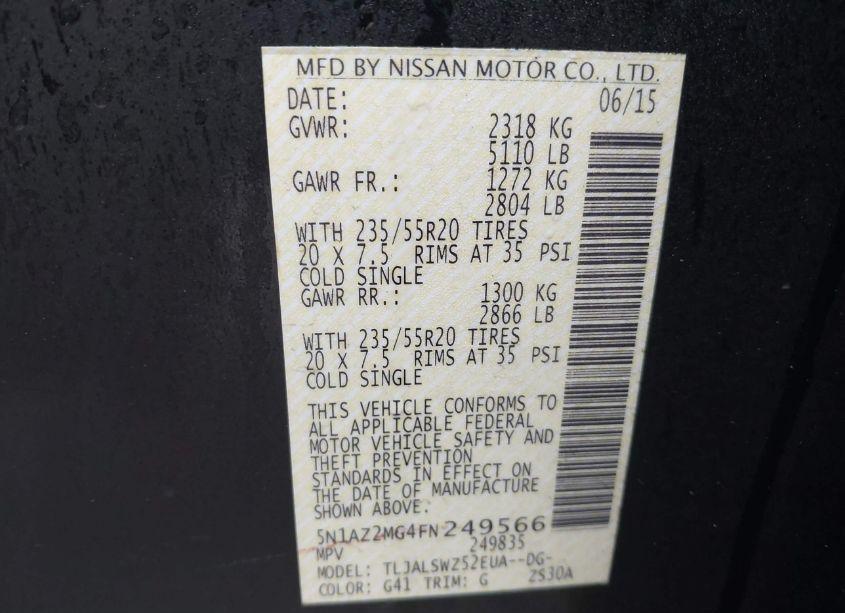 Photo 9 of 2015 Nissan Murano PLATINUM (VIN 5N1AZ2MG4FN249566)