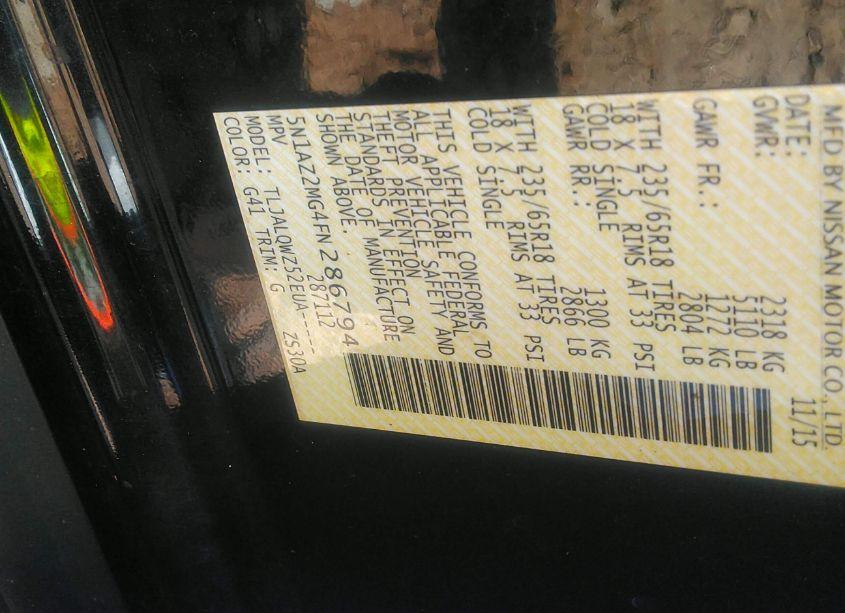 Photo 9 of 2015 Nissan Murano SV (VIN 5N1AZ2MG4FN286794)