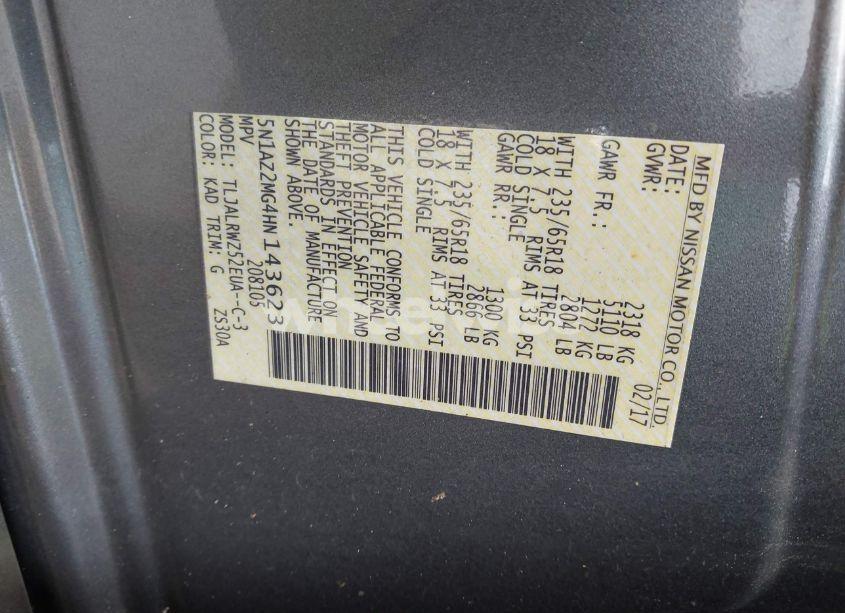 Photo 9 of 2017 Nissan Murano SL (VIN 5N1AZ2MG4HN143623)