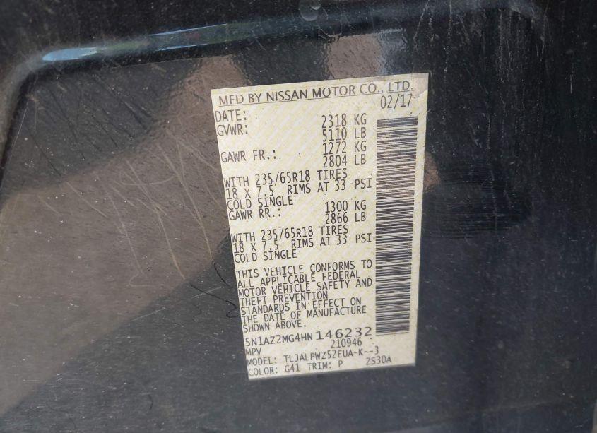 Photo 9 of 2017 Nissan Murano S (VIN 5N1AZ2MG4HN146232)