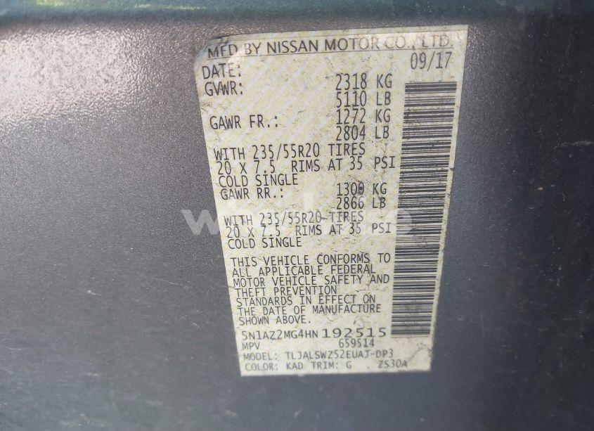 Photo 9 of 2017 Nissan Murano PLATINUM (VIN 5N1AZ2MG4HN192515)