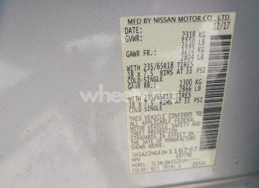 Photo 9 of 2018 Nissan Murano SV (VIN 5N1AZ2MG4JN116797)