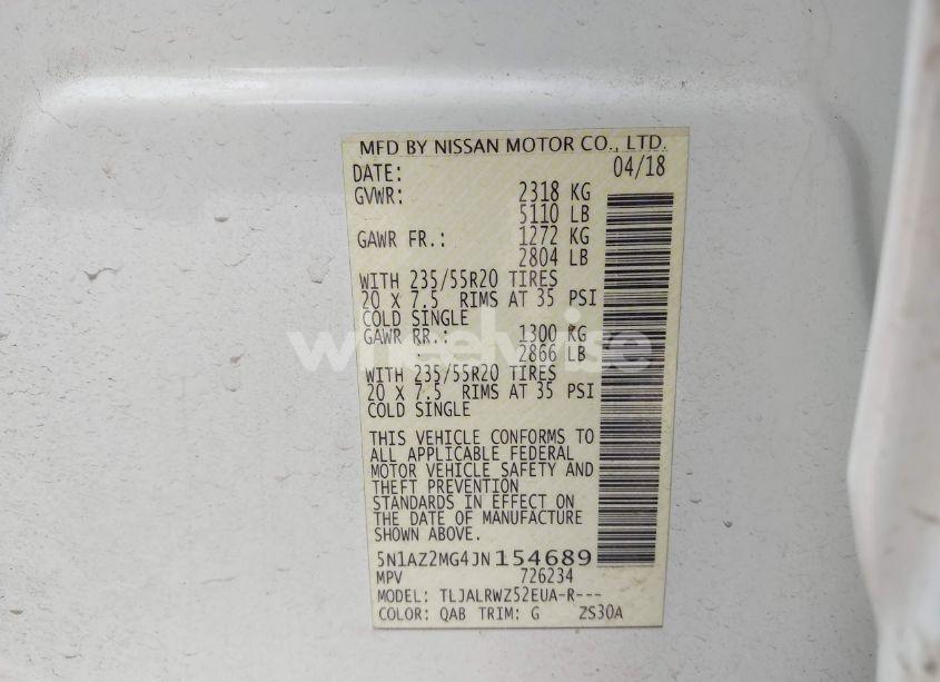 Photo 9 of 2018 Nissan Murano SL (VIN 5N1AZ2MG4JN154689)