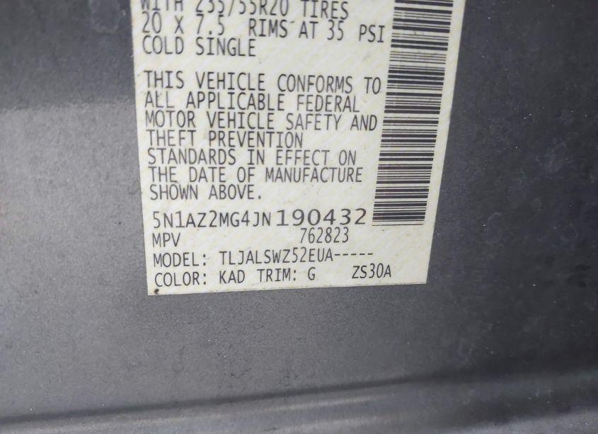 Photo 9 of 2018 Nissan Murano PLATINUM (VIN 5N1AZ2MG4JN190432)