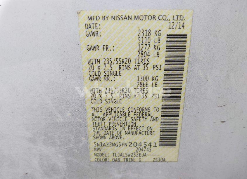 Photo 9 of 2015 Nissan Murano PLATINUM (VIN 5N1AZ2MG5FN204541)