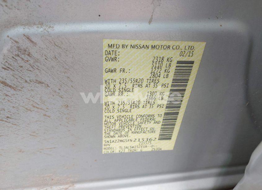 Photo 9 of 2015 Nissan Murano PLATINUM (VIN 5N1AZ2MG5FN215362)