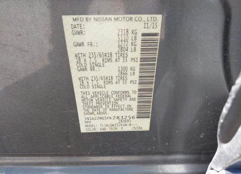 Photo 9 of 2015 Nissan Murano SV (VIN 5N1AZ2MG5FN283256)