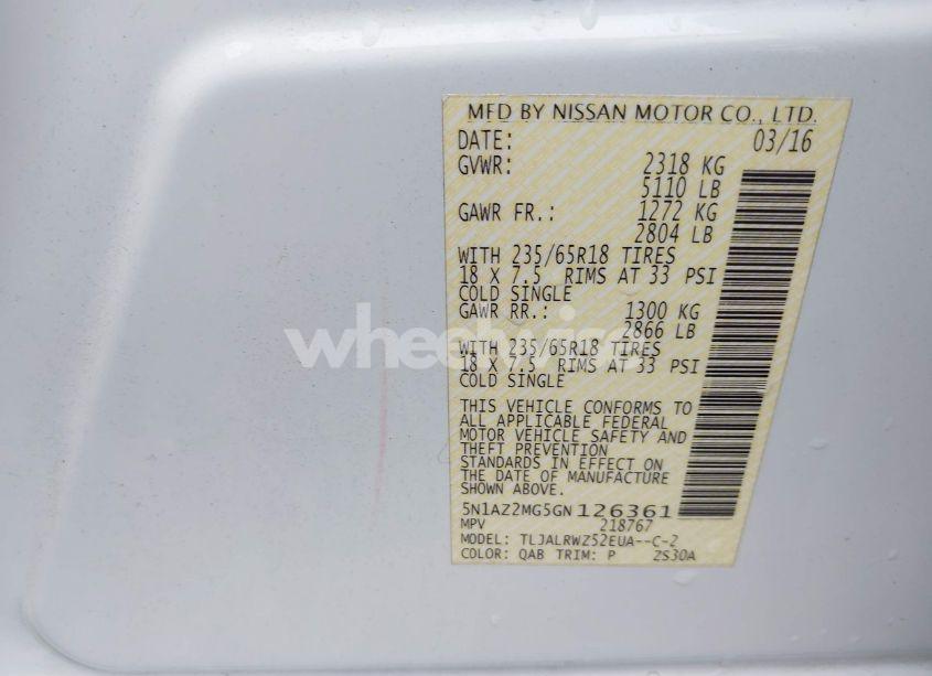 Photo 9 of 2016 Nissan Murano SL (VIN 5N1AZ2MG5GN126361)