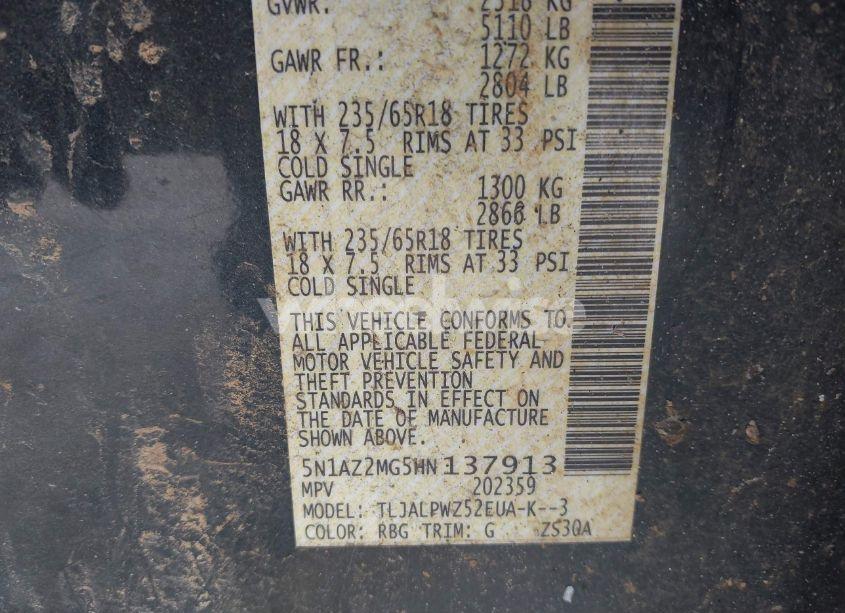 Photo 9 of 2017 Nissan Murano S (VIN 5N1AZ2MG5HN137913)