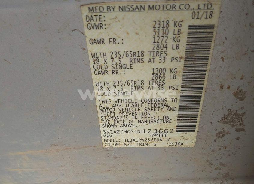 Photo 9 of 2018 Nissan Murano SL (VIN 5N1AZ2MG5JN123662)