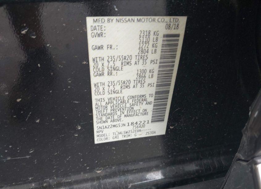 Photo 9 of 2018 Nissan Murano PLATINUM (VIN 5N1AZ2MG5JN184221)