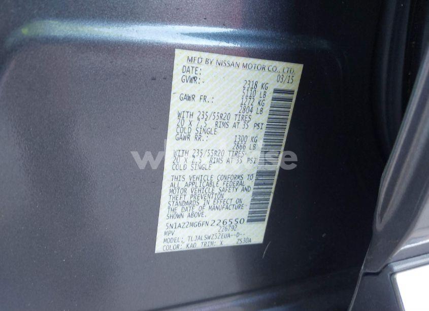 Photo 9 of 2015 Nissan Murano PLATINUM (VIN 5N1AZ2MG6FN226550)