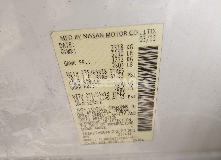 Photo 9 of 2015 Nissan Murano SL (VIN 5N1AZ2MG6FN227181)