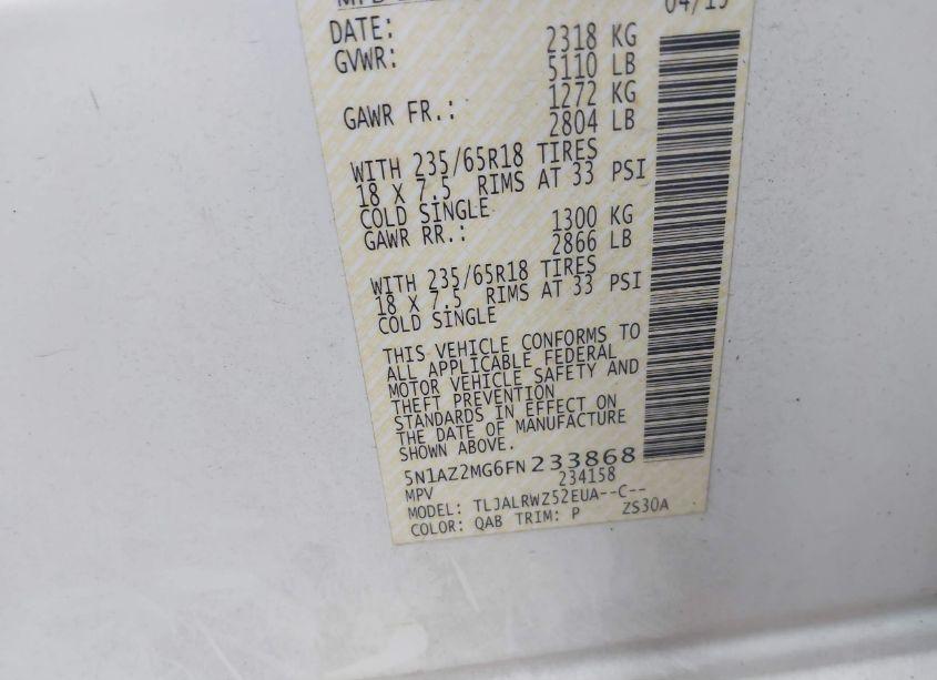 Photo 9 of 2015 Nissan Murano SL (VIN 5N1AZ2MG6FN233868)