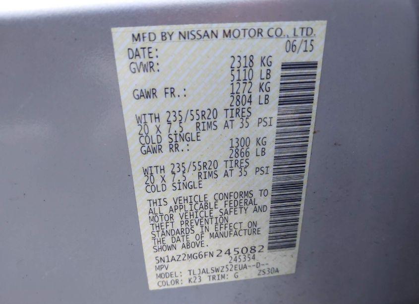 Photo 9 of 2015 Nissan Murano PLATINUM (VIN 5N1AZ2MG6FN245082)