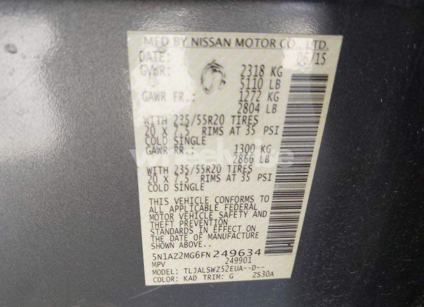 Photo 9 of 2015 Nissan Murano PLATINUM (VIN 5N1AZ2MG6FN249634)