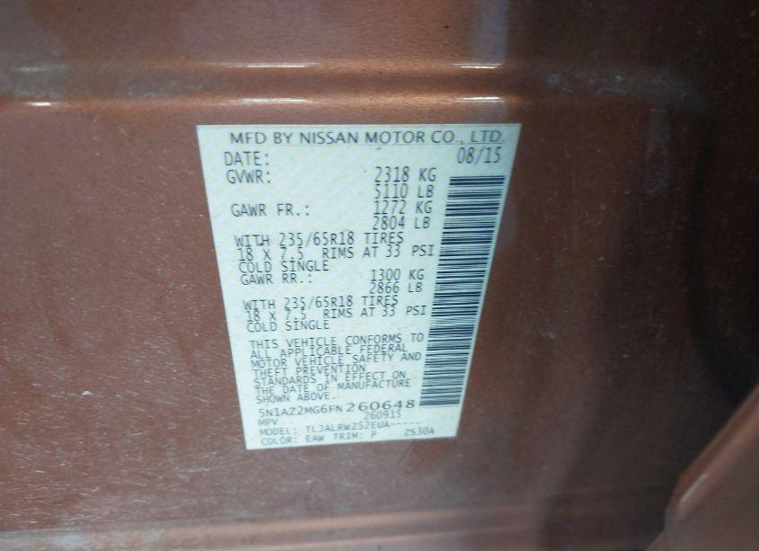 Photo 9 of 2015 Nissan Murano PLATINUM/S/SL/SV (VIN 5N1AZ2MG6FN260648)