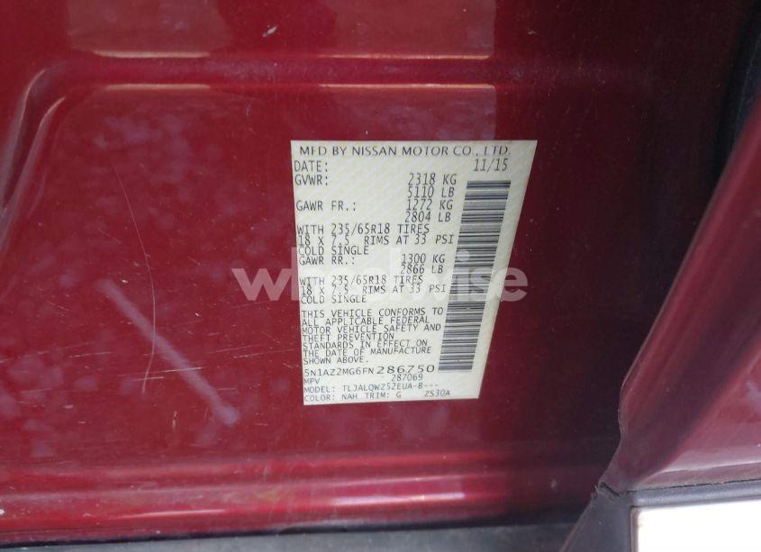 Photo 9 of 2015 Nissan Murano SV (VIN 5N1AZ2MG6FN286750)