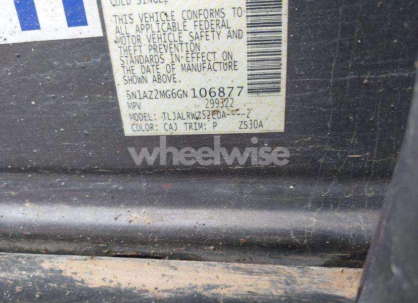 Photo 9 of 2016 Nissan Murano SL (VIN 5N1AZ2MG6GN106877)