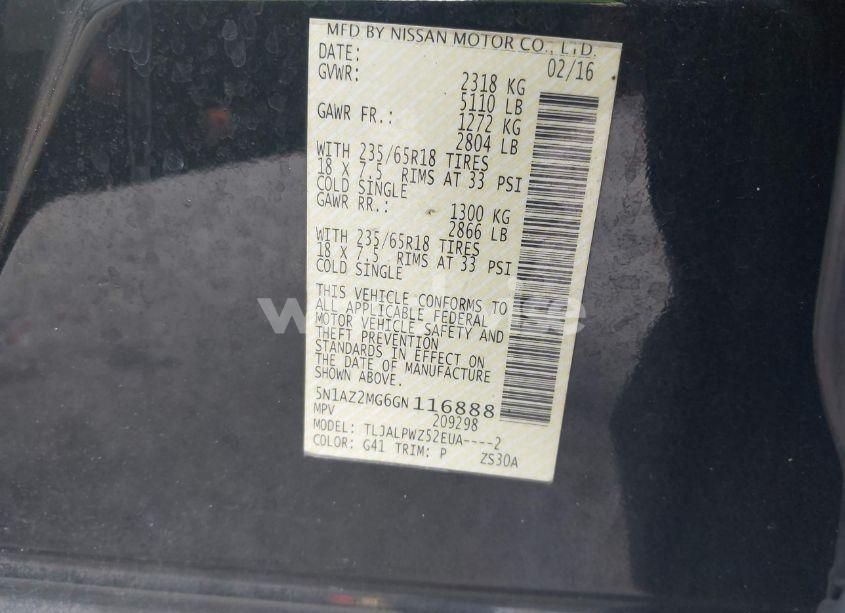 Photo 9 of 2016 Nissan Murano (VIN 5N1AZ2MG6GN116888)