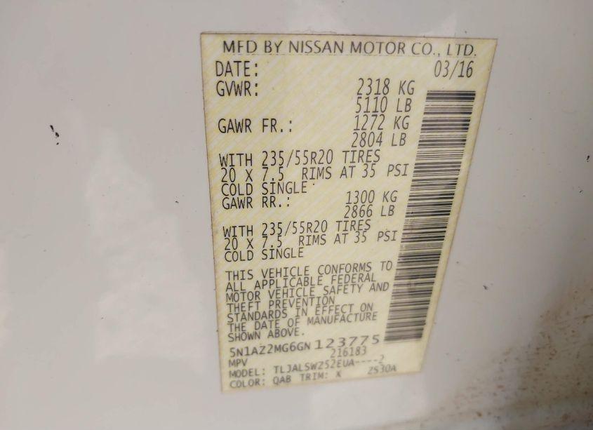 Photo 9 of 2016 Nissan Murano PLATINUM (VIN 5N1AZ2MG6GN123775)