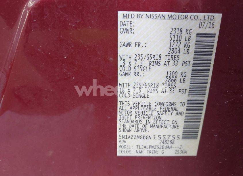 Photo 9 of 2016 Nissan Murano S (VIN 5N1AZ2MG6GN155755)